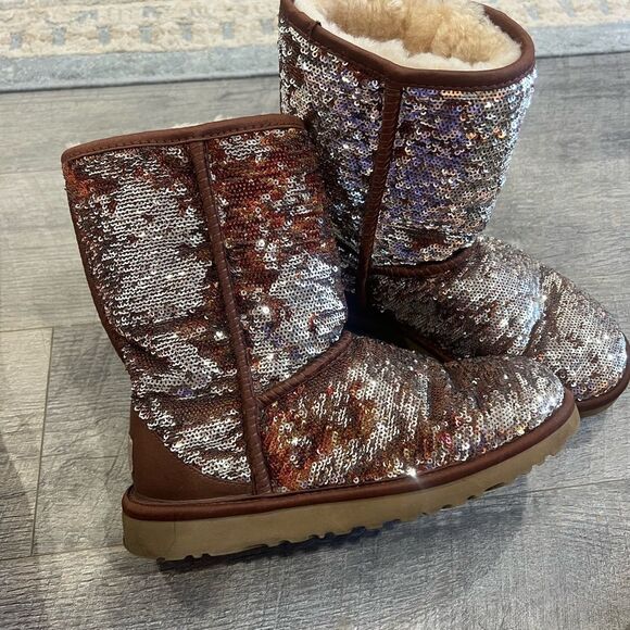 Sequin Gold Low (1-1.9 in) Heel Height Boots for Women - Picture 3 of 7